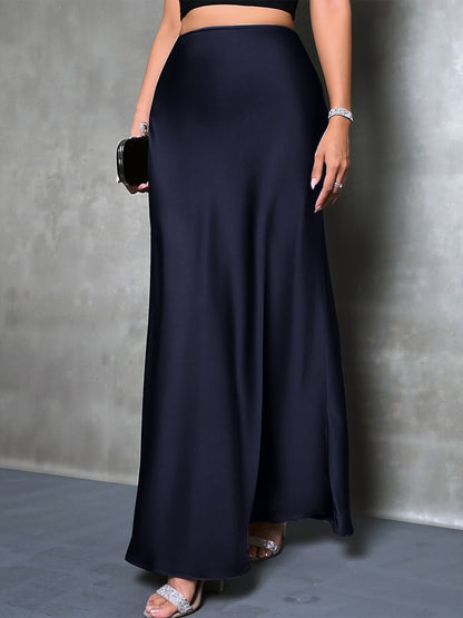 Elegant Maxi Skirts for Women with High-Waisted Flared Fishtail Satin Style