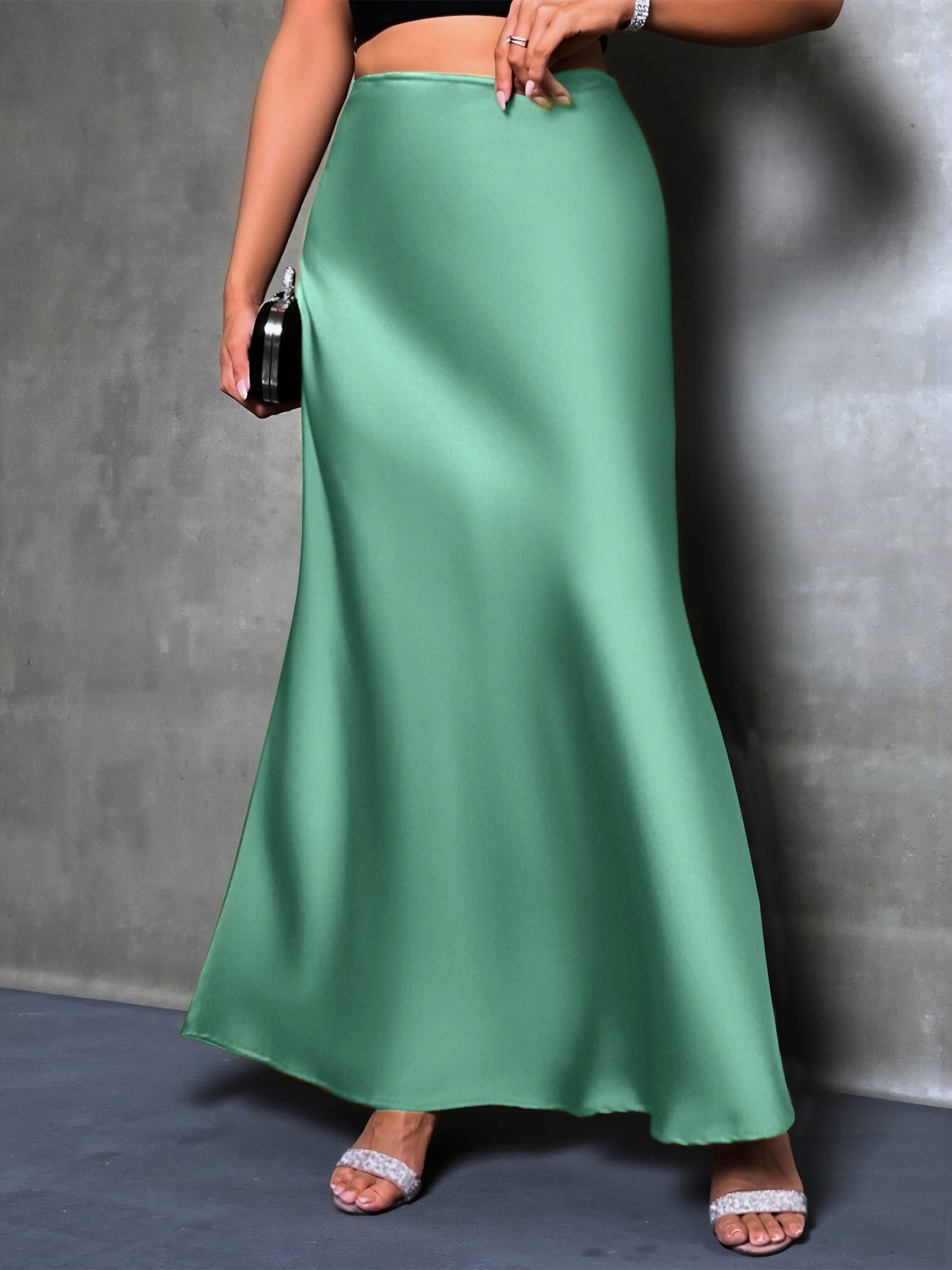 Elegant Maxi Skirts for Women with High-Waisted Flared Fishtail Satin Style