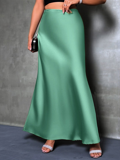 Elegant Maxi Skirts for Women with High-Waisted Flared Fishtail Satin Style