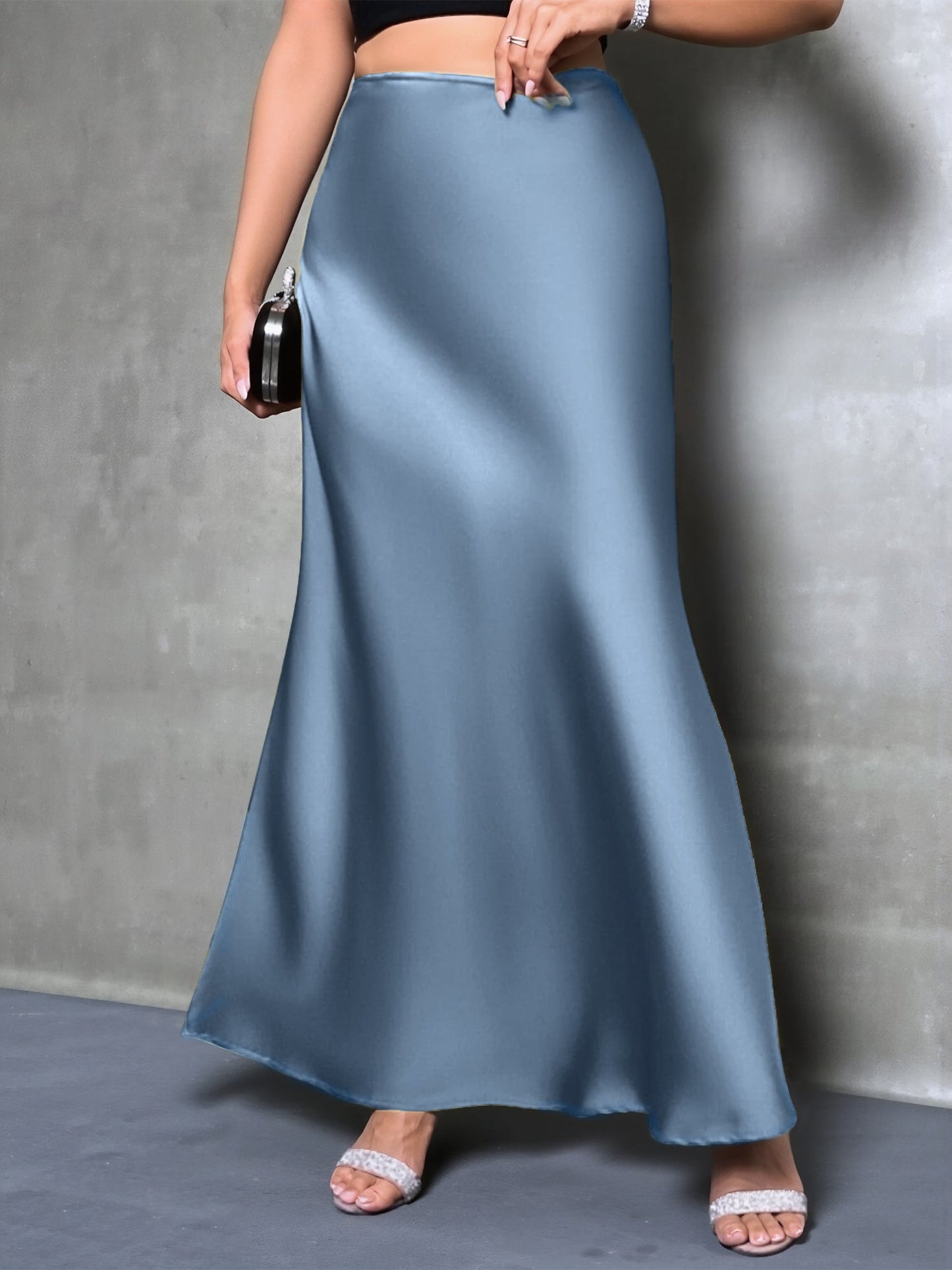 Elegant Maxi Skirts for Women with High-Waisted Flared Fishtail Satin Style