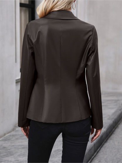 Effortless Leather Jacket for Women with Double Breasted Lapel Tailored Blazer Style