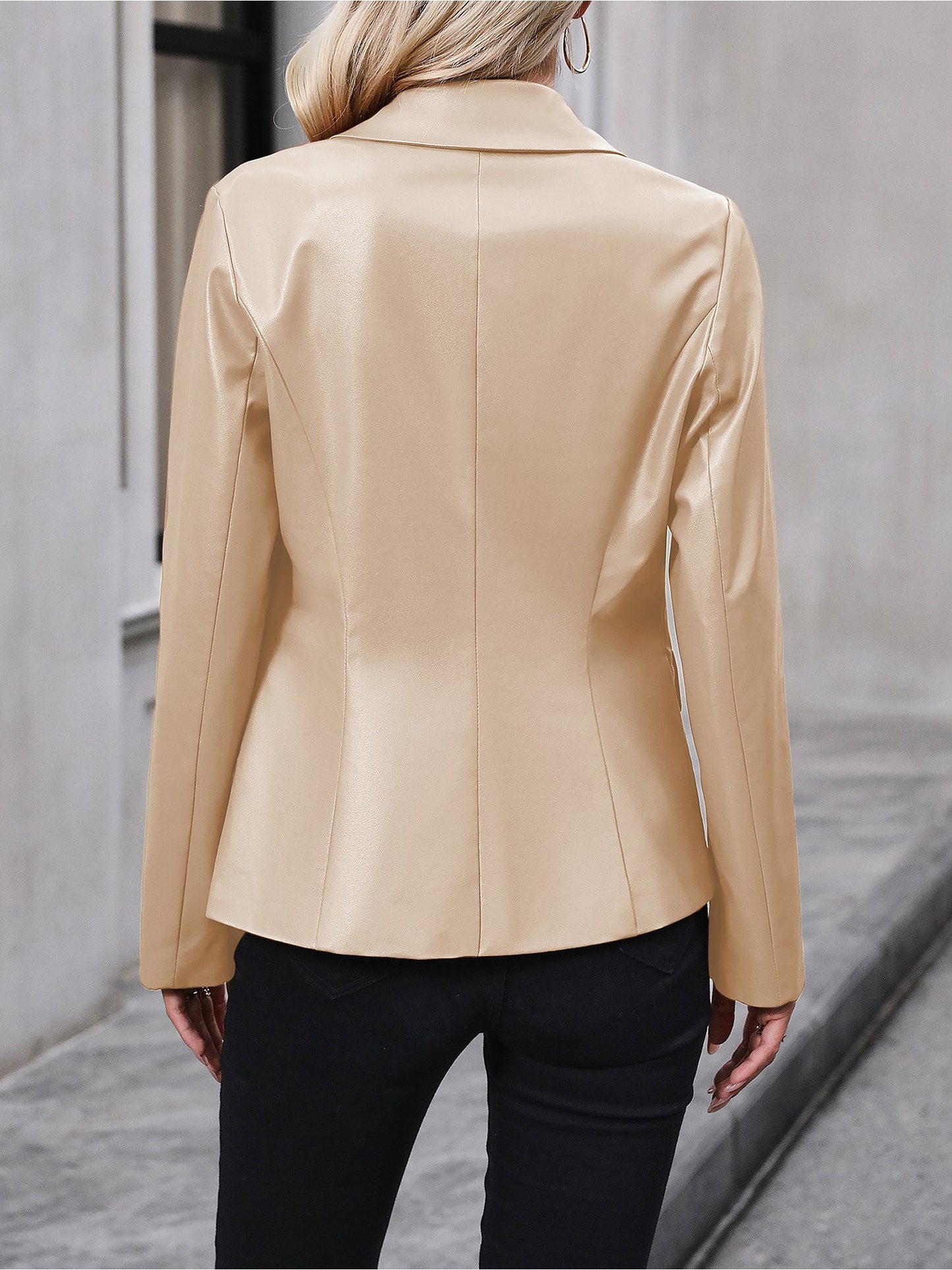 Effortless Leather Jacket for Women with Double Breasted Lapel Tailored Blazer Style