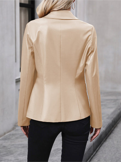 Effortless Leather Jacket for Women with Double Breasted Lapel Tailored Blazer Style