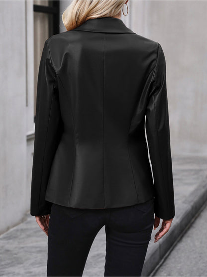 Effortless Leather Jacket for Women with Double Breasted Lapel Tailored Blazer Style