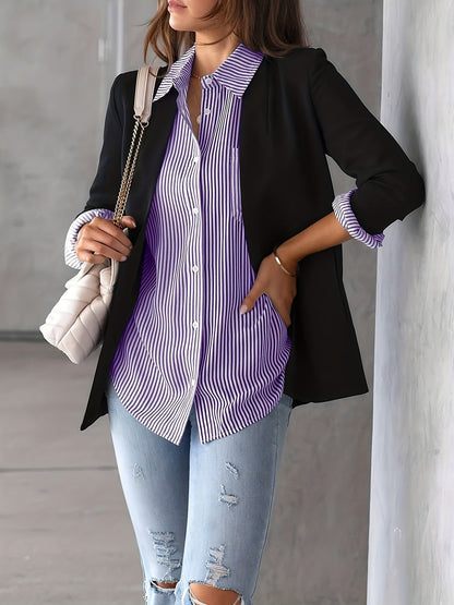 Stylish Blouses for Women with Vertical Stripes Long Sleeves Buttoned Down Office Style