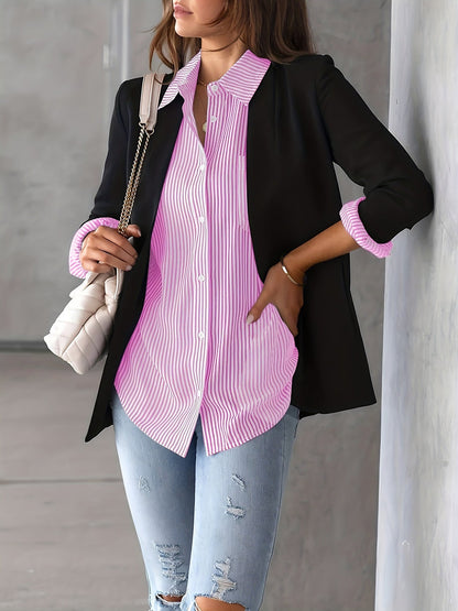 Stylish Blouses for Women with Vertical Stripes Long Sleeves Buttoned Down Office Style
