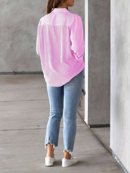 Stylish Blouses for Women with Vertical Stripes Long Sleeves Buttoned Down Office Style