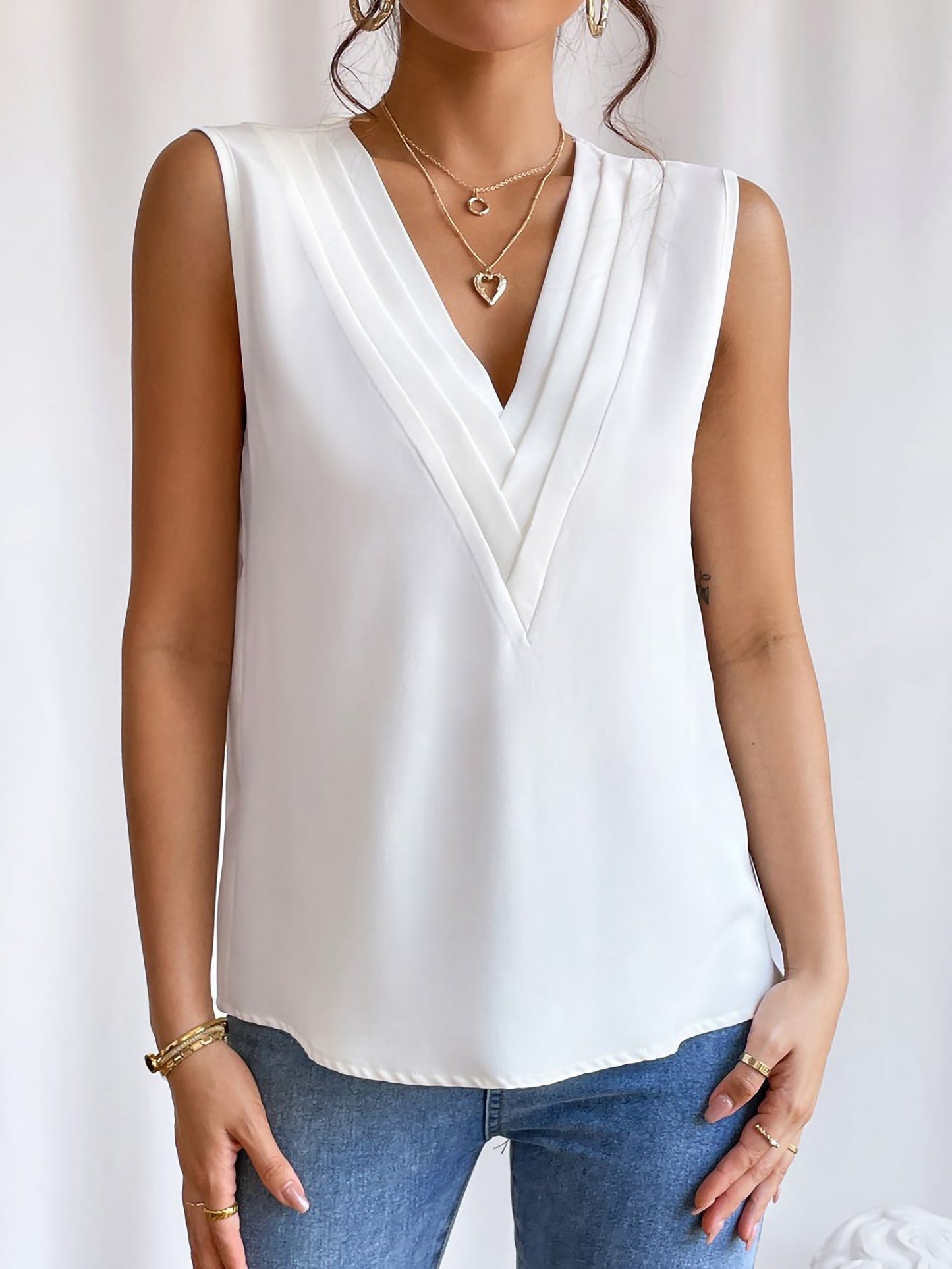 Effortless Blouses for Women with V Neck Sleeveless Wrap Relaxed Tank Top Style