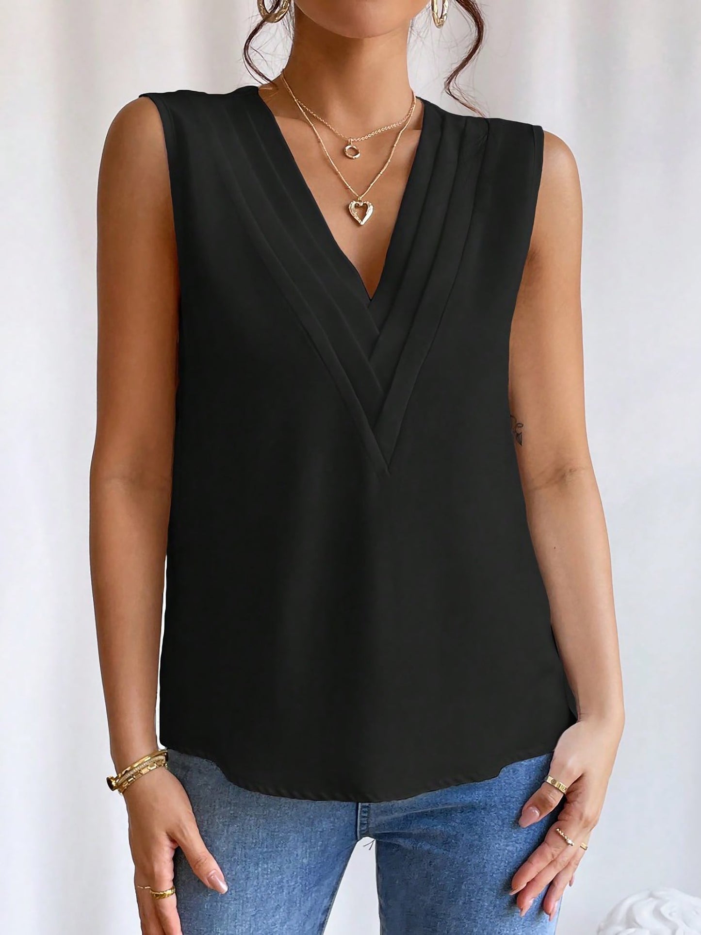 Effortless Blouses for Women with V Neck Sleeveless Wrap Relaxed Tank Top Style