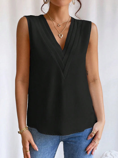 Effortless Blouses for Women with V Neck Sleeveless Wrap Relaxed Tank Top Style