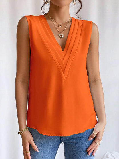 Effortless Blouses for Women with V Neck Sleeveless Wrap Relaxed Tank Top Style