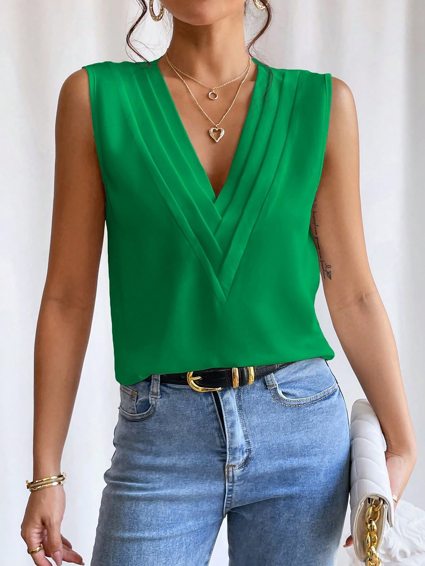 Effortless Blouses for Women with V Neck Sleeveless Wrap Relaxed Tank Top Style