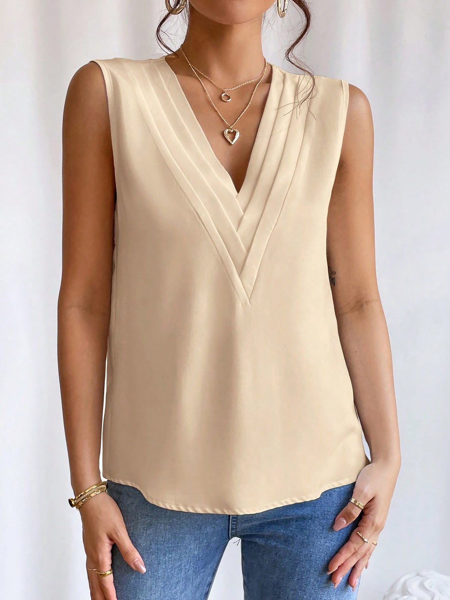 Effortless Blouses for Women with V Neck Sleeveless Wrap Relaxed Tank Top Style