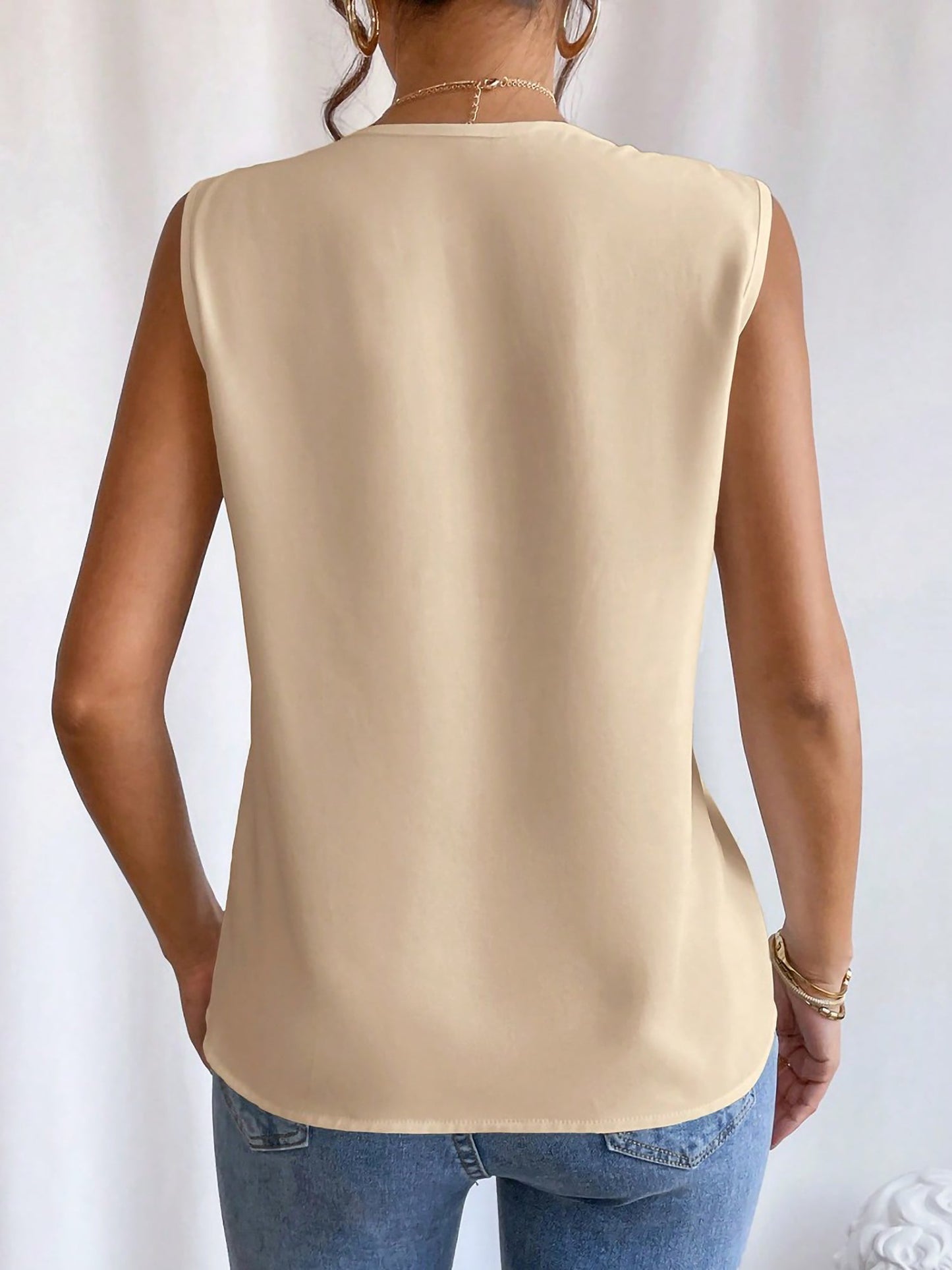 Effortless Blouses for Women with V Neck Sleeveless Wrap Relaxed Tank Top Style