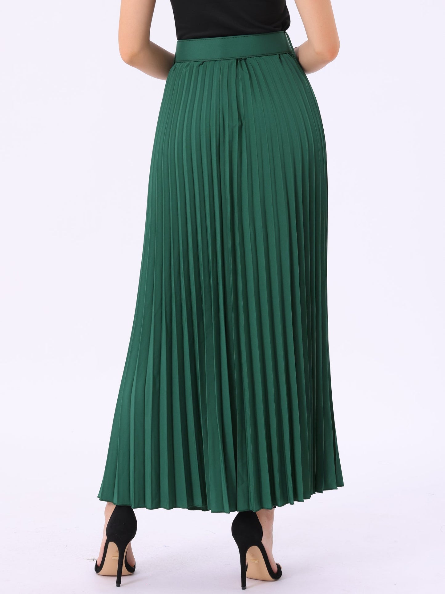 Elegant Pleated Maxi Skirt for Women with High Waist Flowing Style