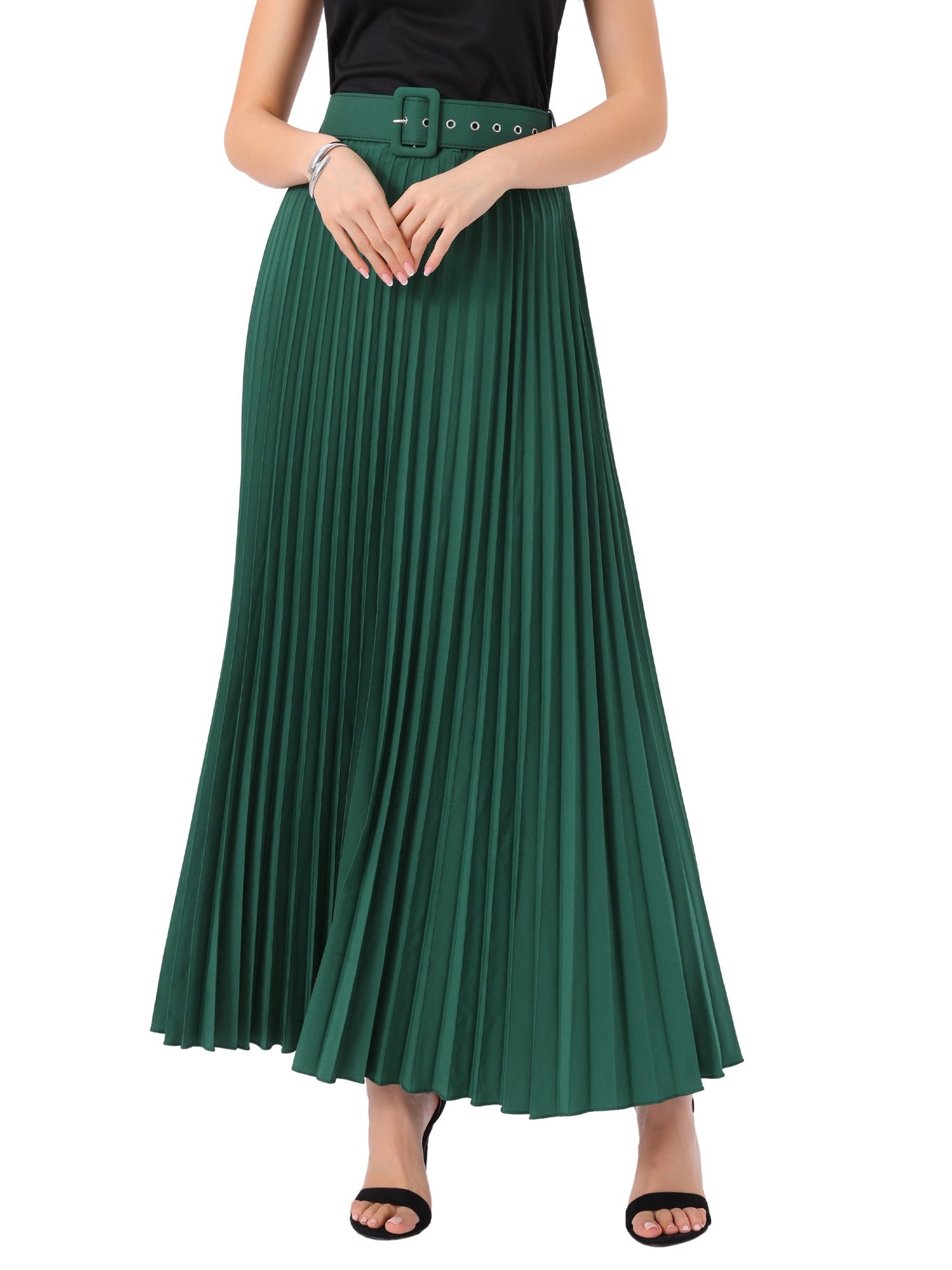 Elegant Pleated Maxi Skirt for Women with High Waist Flowing Style