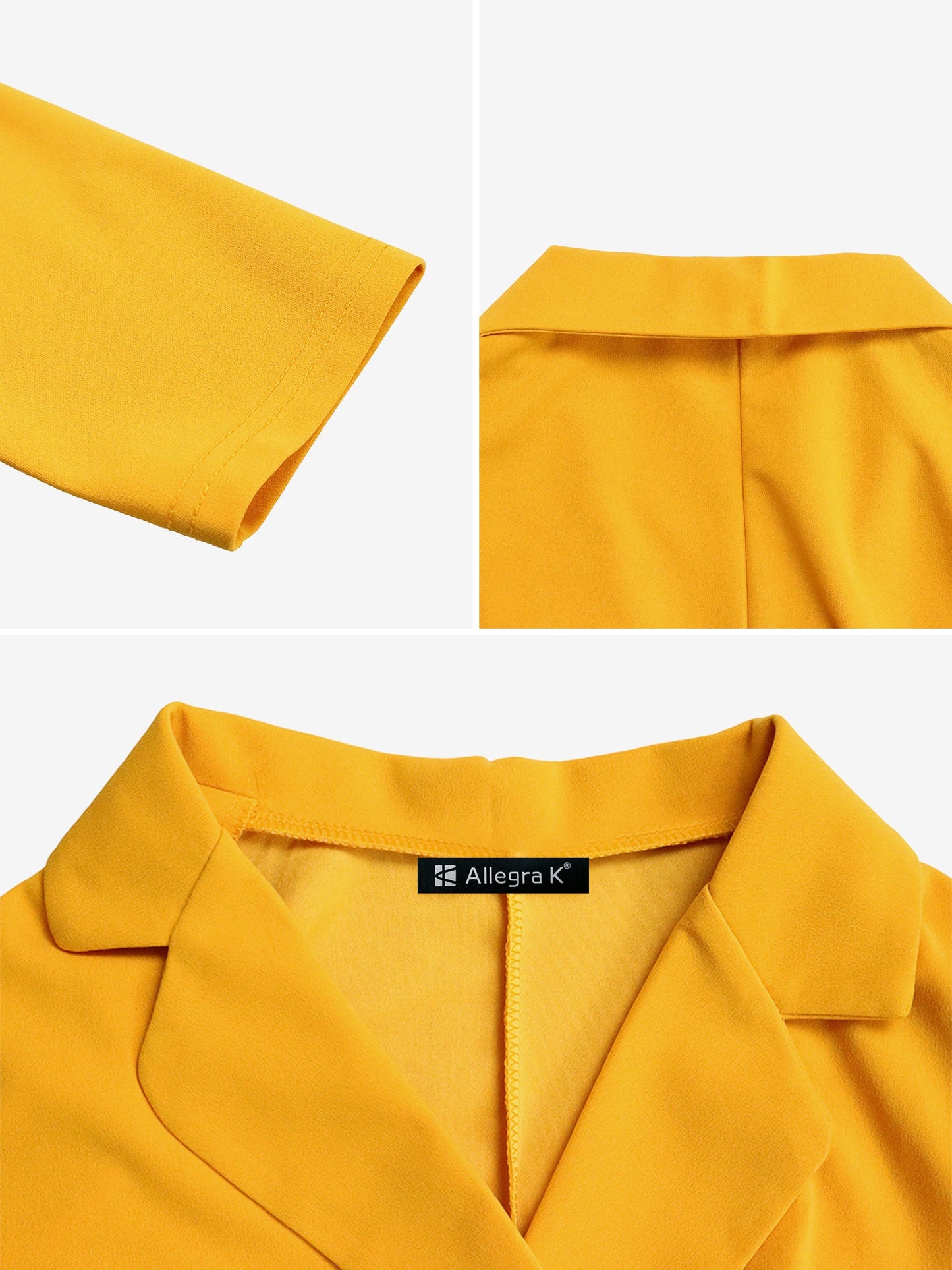 Elegant Yellow Wrap Dress for Women with Collar Elbow Sleeve Pleated Tie Waist