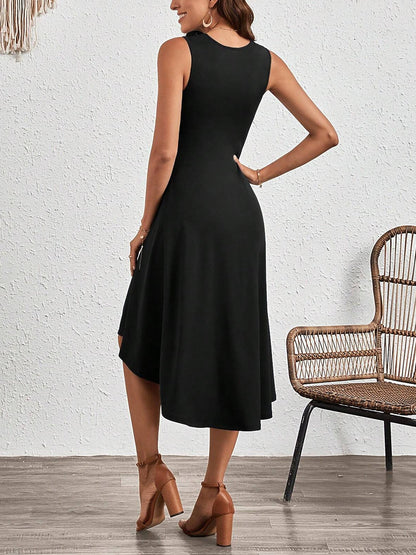 Elegant Little Black Dress for Women with Twist Waist Sleeveless High Low