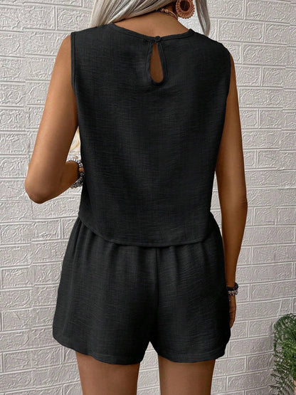 Effortless Linen Two Piece Set for Women with Sleeveless Top Shorts Style