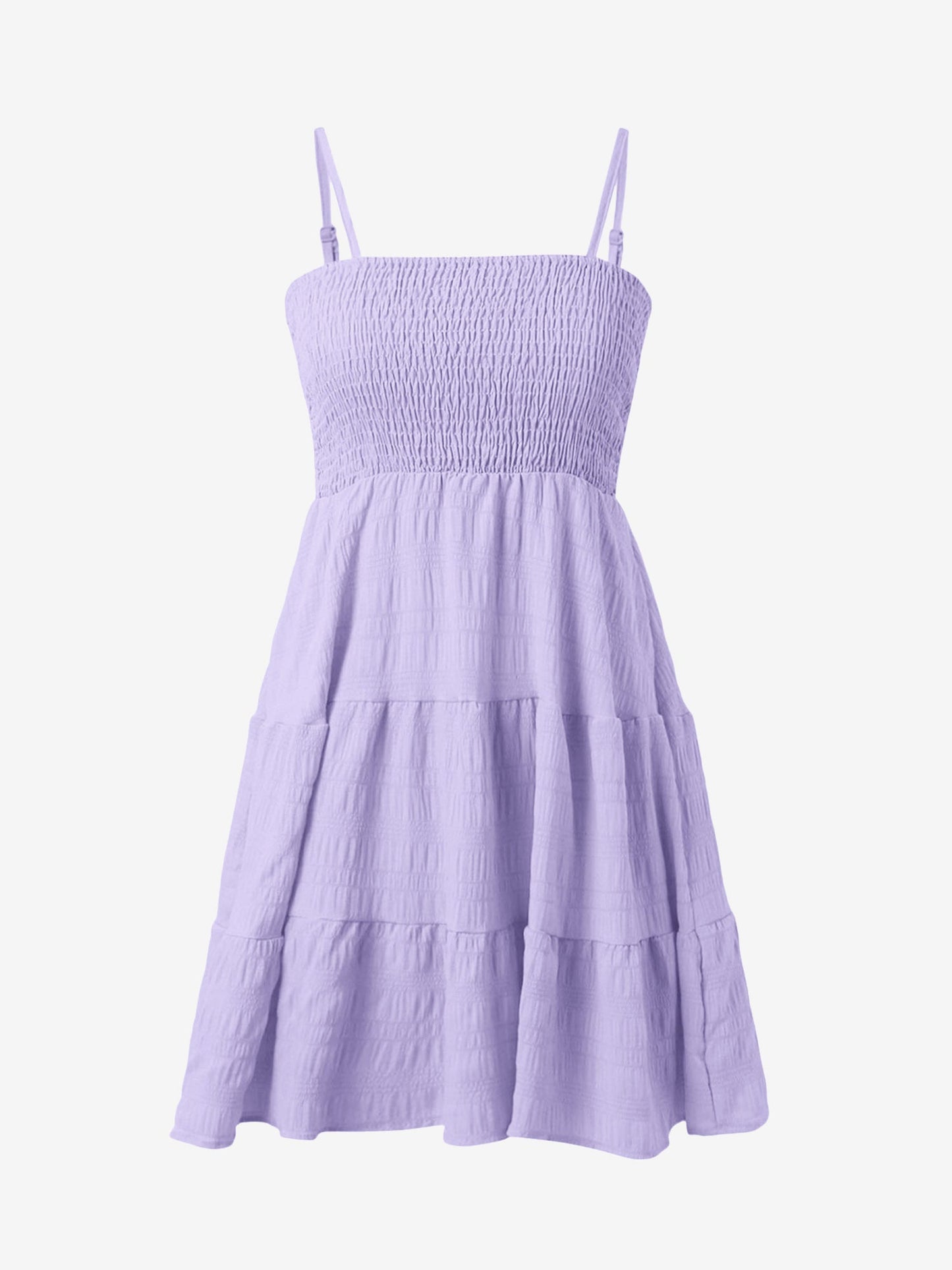 Effortless Tiered Mini Dress for Women with Smocked Bodice Spaghetti Strap Flowy Style