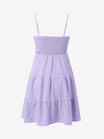 Effortless Tiered Mini Dress for Women with Smocked Bodice Spaghetti Strap Flowy Style