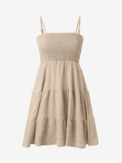 Effortless Tiered Mini Dress for Women with Smocked Bodice Spaghetti Strap Flowy Style