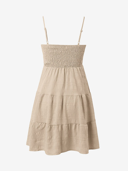 Effortless Tiered Mini Dress for Women with Smocked Bodice Spaghetti Strap Flowy Style