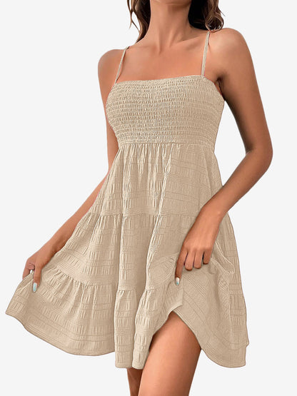 Effortless Tiered Mini Dress for Women with Smocked Bodice Spaghetti Strap Flowy Style