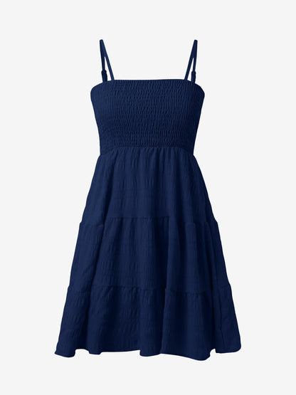 Effortless Tiered Mini Dress for Women with Smocked Bodice Spaghetti Strap Flowy Style