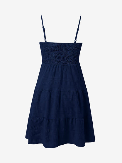 Effortless Tiered Mini Dress for Women with Smocked Bodice Spaghetti Strap Flowy Style