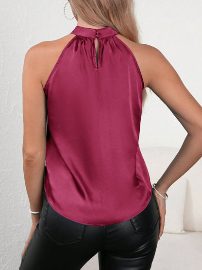 Effortless Satin Blouses for Women with Halter Neck Sleeveless Relaxed Tank Top Style
