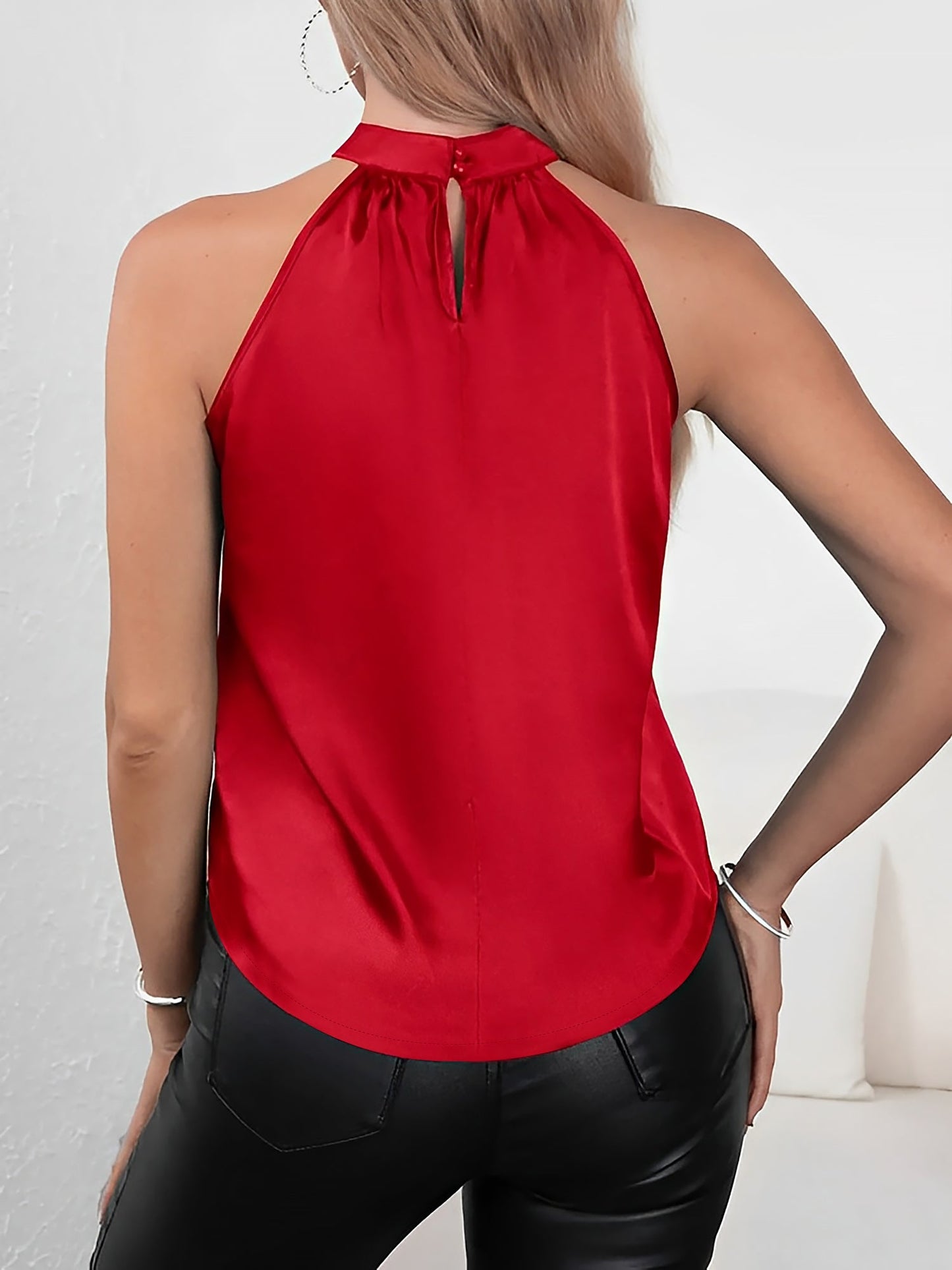 Effortless Satin Blouses for Women with Halter Neck Sleeveless Relaxed Tank Top Style