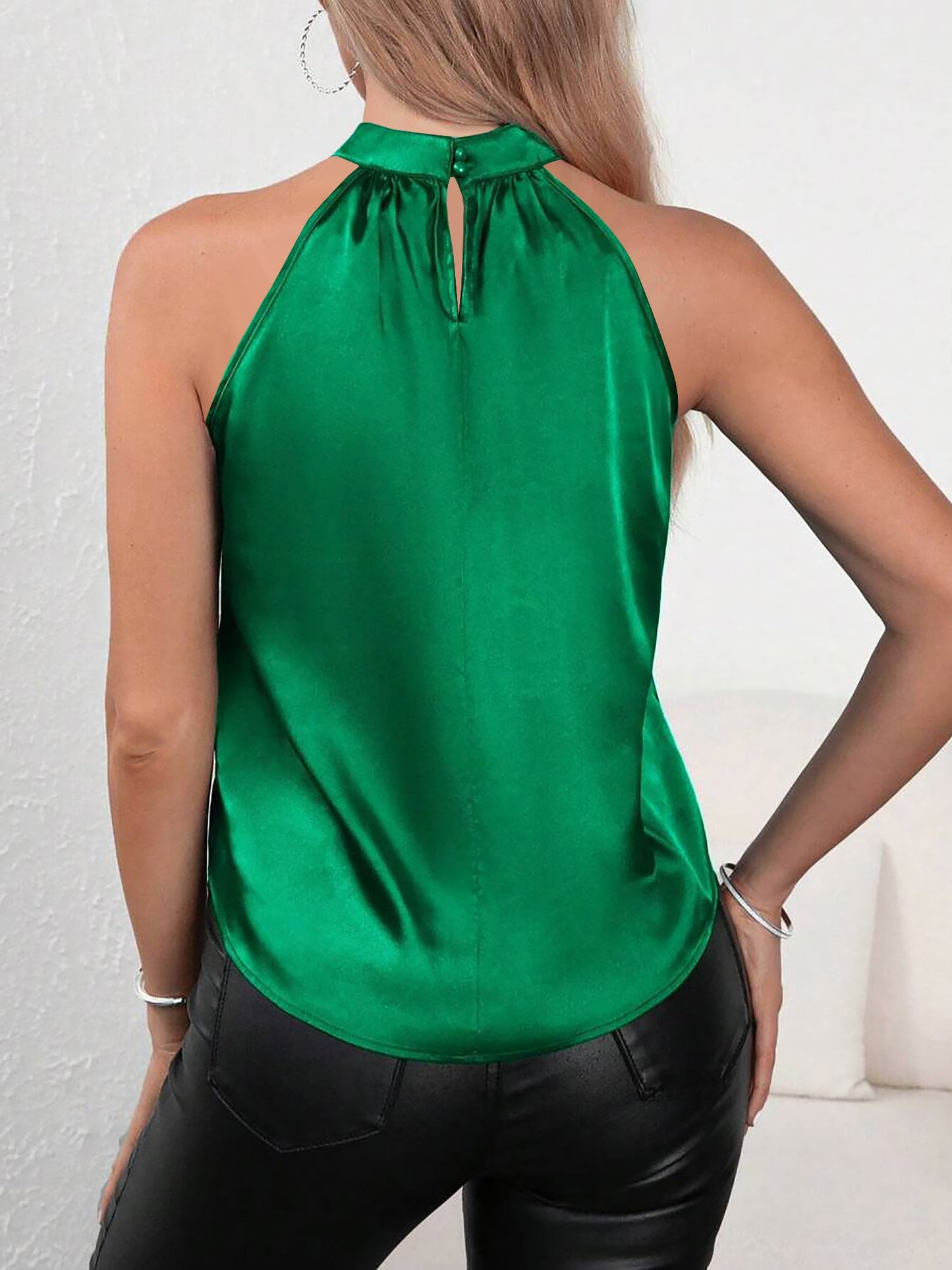Effortless Satin Blouses for Women with Halter Neck Sleeveless Relaxed Tank Top Style