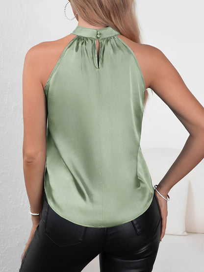 Effortless Satin Blouses for Women with Halter Neck Sleeveless Relaxed Tank Top Style