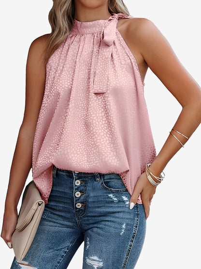 Stylish Halter Top for Women with Sleeveless Satin Leopard Print Casual Summer Style