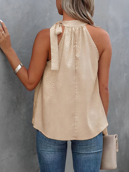 Stylish Halter Top for Women with Sleeveless Satin Leopard Print Casual Summer Style
