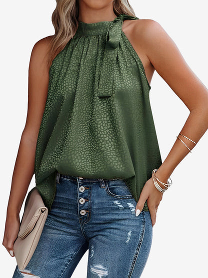 Stylish Halter Top for Women with Sleeveless Satin Leopard Print Casual Summer Style