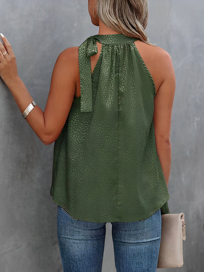 Stylish Halter Top for Women with Sleeveless Satin Leopard Print Casual Summer Style
