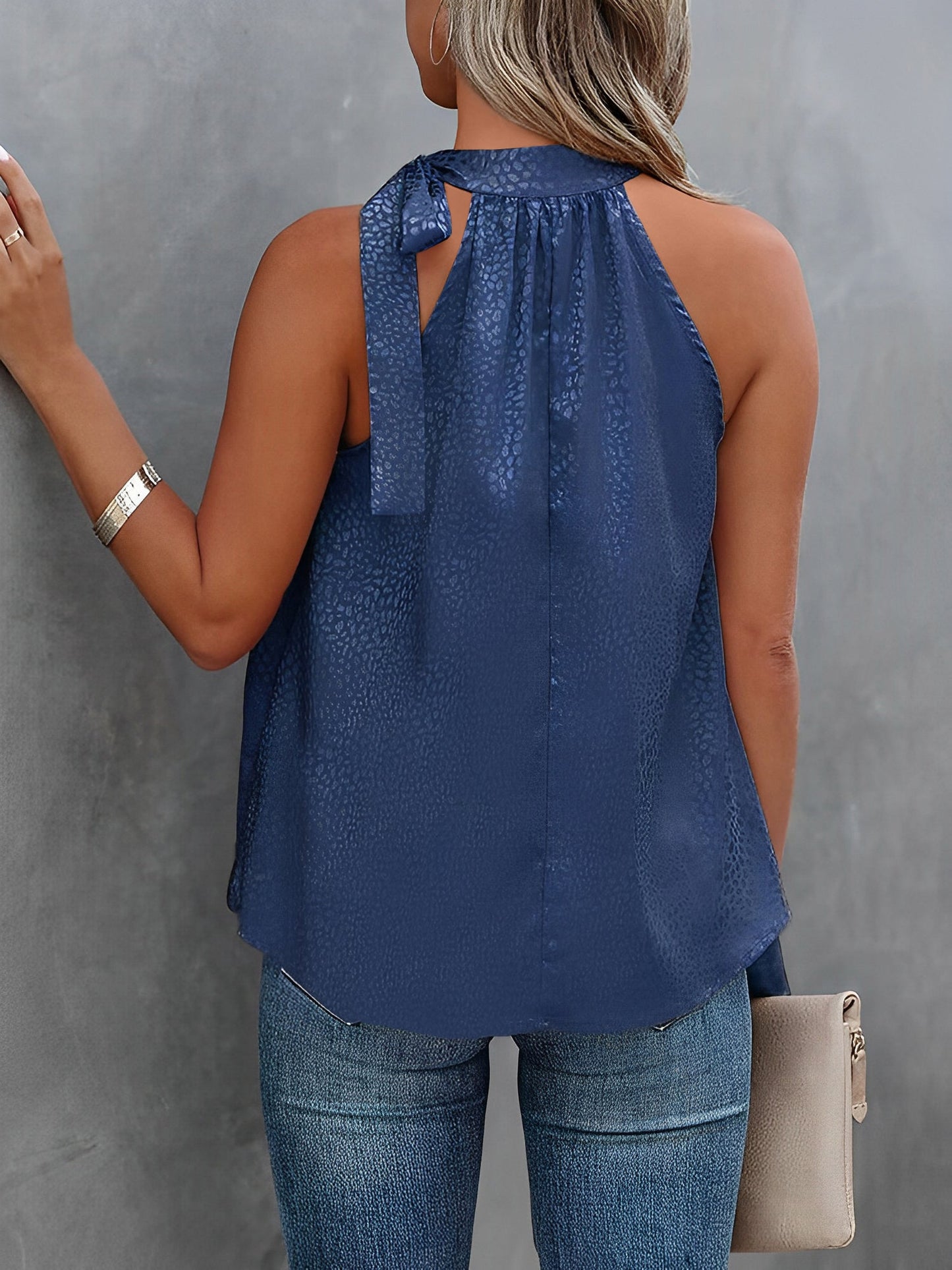 Stylish Halter Top for Women with Sleeveless Satin Leopard Print Casual Summer Style