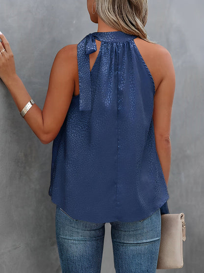 Stylish Halter Top for Women with Sleeveless Satin Leopard Print Casual Summer Style