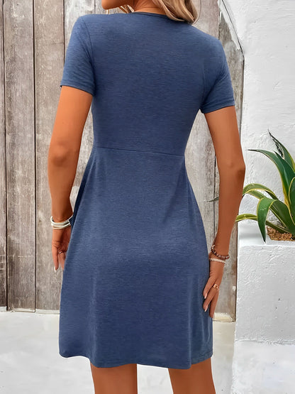 Effortless Mini Dress for Women with V Neck Twist Front Short Sleeve Flowy Style