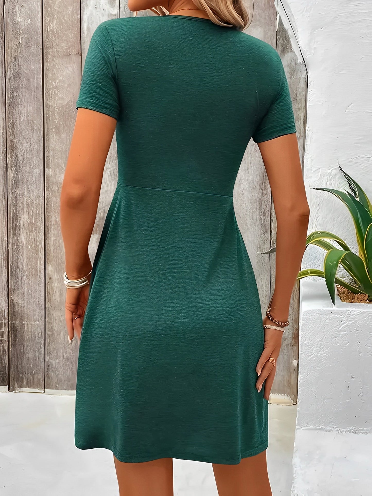 Effortless Mini Dress for Women with V Neck Twist Front Short Sleeve Flowy Style