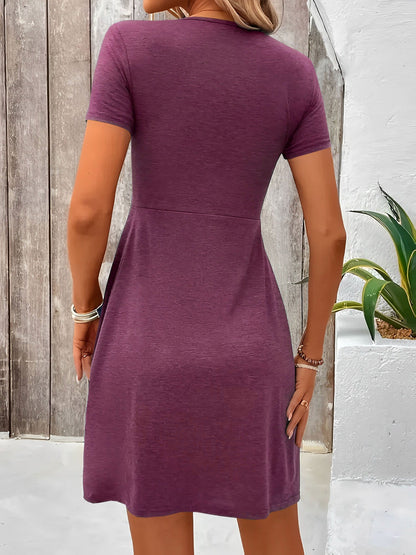 Effortless Mini Dress for Women with V Neck Twist Front Short Sleeve Flowy Style