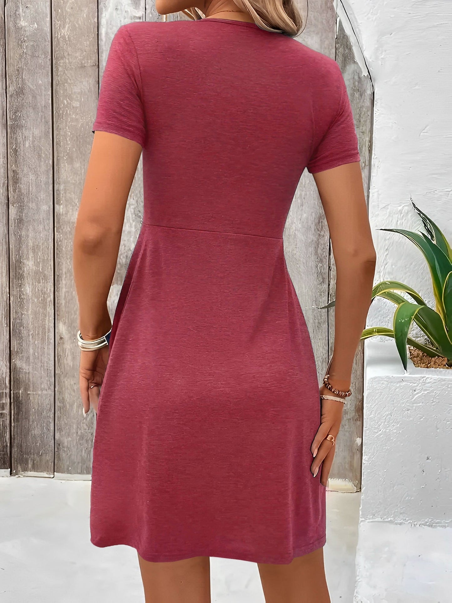 Effortless Mini Dress for Women with V Neck Twist Front Short Sleeve Flowy Style