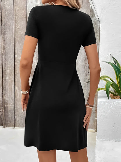 Effortless Mini Dress for Women with V Neck Twist Front Short Sleeve Flowy Style