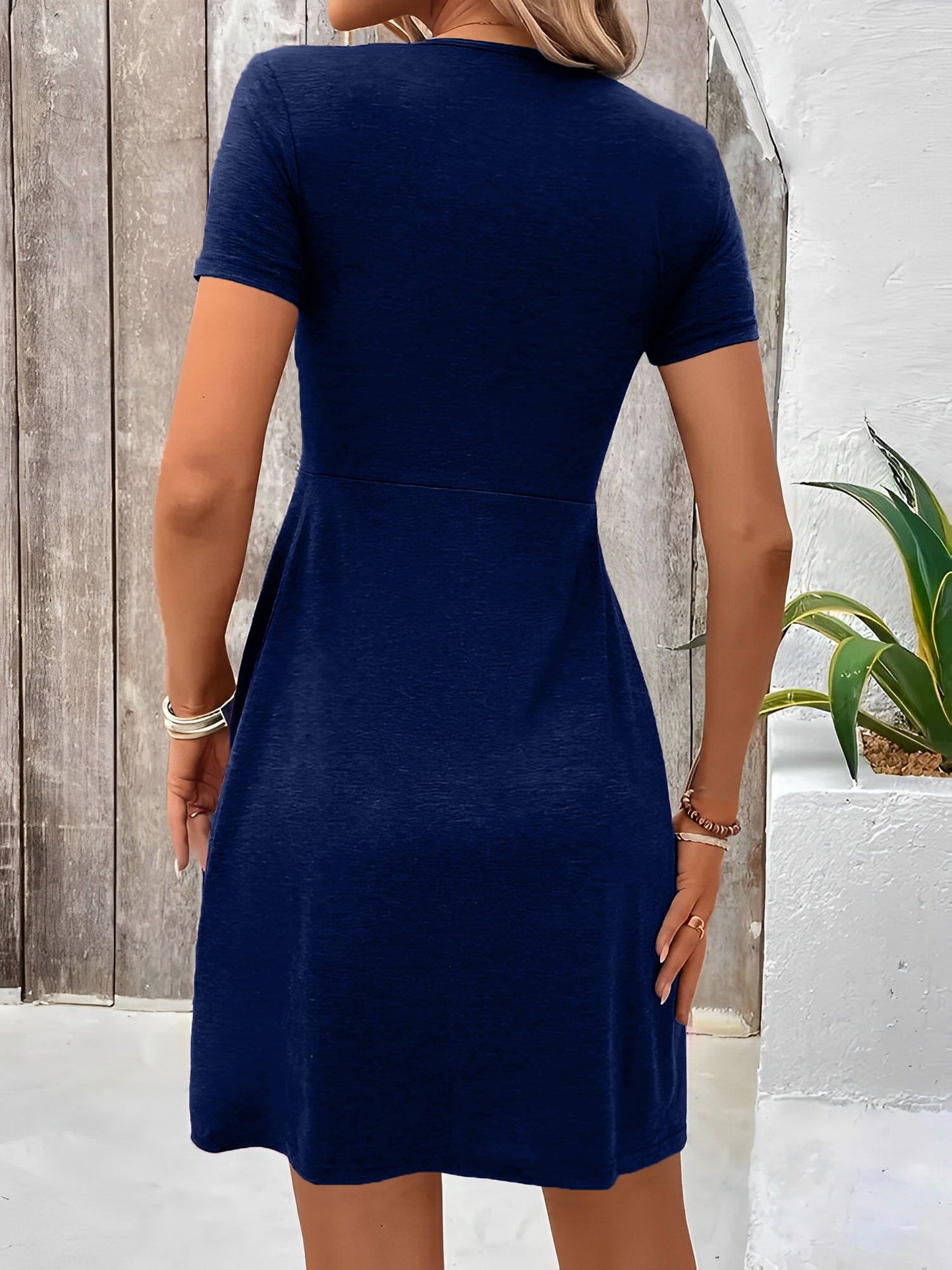 Effortless Mini Dress for Women with V Neck Twist Front Short Sleeve Flowy Style