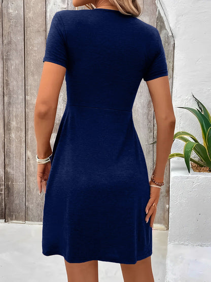 Effortless Mini Dress for Women with V Neck Twist Front Short Sleeve Flowy Style