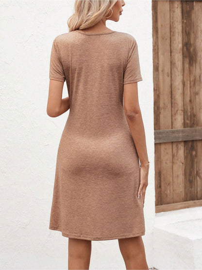 Effortless Mini Dress for Women with V Neck Twist Front Short Sleeve Flowy Style