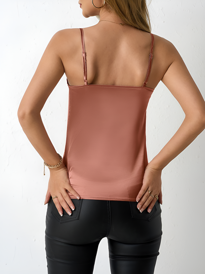 Elegant Satin Cami Top for Women with Cowl Neck Adjustable Strap Style