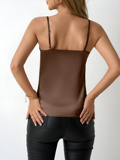 Elegant Satin Cami Top for Women with Cowl Neck Adjustable Strap Style